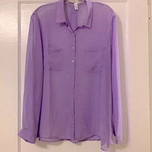Ambiance Apparel sheer purple button up top